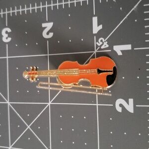 Orange Violin Brooch Pin